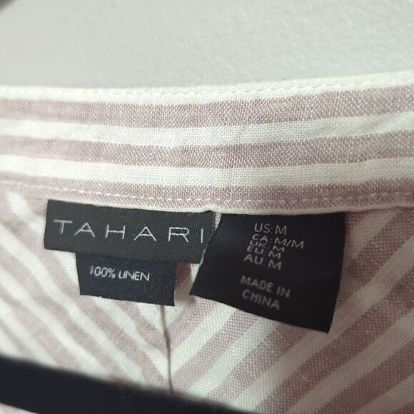 Tahari Blush Pink Striped Cap Sleeve Linen Blouse - Picture 3 of 5